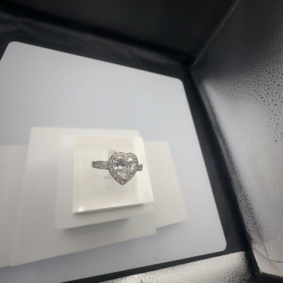 Silver Heart Cut Stone Ring with Pave - Picture 9 of 14
